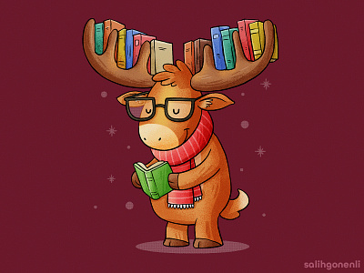 Bibliodeer apparel books cartoon children cute digital art editorial hand drawn illustration reading