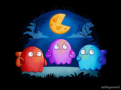 Spooky Night apparel arcade cartoon children cute digital art editorial funny games hand drawn illustration pacman vintage