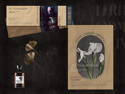 Ferit Odman Quintet Tickets and Poster Design concert design figma flower graphic design illustration jazz minimal poster tickets typography vector