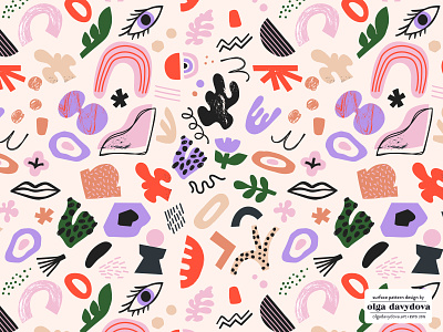 Abstract Pattern with Lilac abstract abstraction design flat flower geometry hand drawn illustration lilac matisse nature organic pattern pink playful shapes surface trendy vector