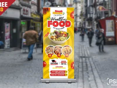 Restaurant Outdoor Roll up Banner Design PSD banner design branding creative design design fast food banner free psd graphic design outdoor banner photoshop psd psd template restaurant banner roll up rollup banner sign board signboard