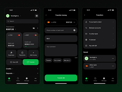 Banking app UI/UX deis app design banking app dark mode digital banking finance app fintech fintech design mobile app mobile banking modern design money transfer ui design uiux ux design