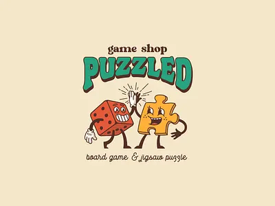 PUZZLED - old cartoon logo for game shop branding design graphic design illustration logo vector