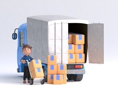 Delivery 3D guy 3d 3d illustrations blender c4d cargo clay delivery design designer food food delivery foodtruck graphic design illustration illustrations kawaii library render resources truck