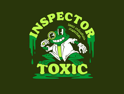 Inspector TOXIC - logo for toxic industries inspection brand branding bright cartoon character design frog graphic design green identity illustration inspection logo old style retro toxic vector