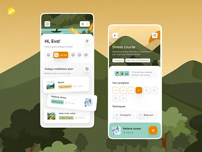 Meditation App Design app design calm health app medical meditation meditation app mental heath mobile mobile app mobile design relax sleep therapy ui ux yoga yoga app