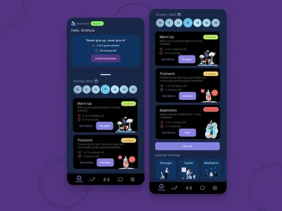 Sports Training App UI dark darkui home homescreen ui