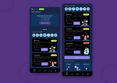 Sports Training App UI dark darkui home homescreen ui