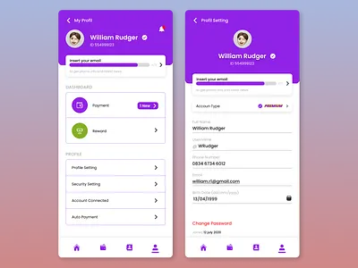 Daily Ui challenge #006 (Profile) mobile mobile design profile profile design profile setting ui ui design ui mobile uiux uiux design ux