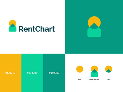 RentChart brand branding chart design elegant finance graphic design house illustration invest logo logotype mark minimalism minimalistic modern money rent sign sun