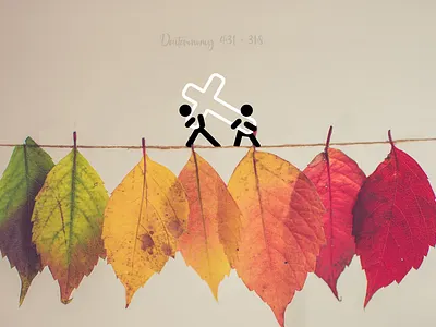 Jesus never 🍂 leaves, nor forsakes us. 3d autumn bible brand christian cross faith fall halloween holiday jesus leaf leaves logo neighbor season signs stick figures symbol tshirt