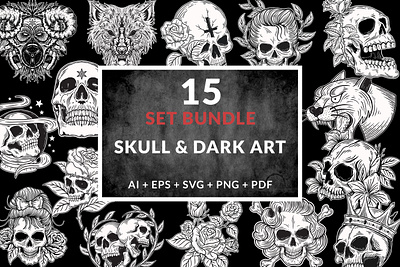 15 Set Bundle Dark Art Skull Bone Horror Tattoo merchendise