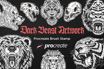 30 Skull Beast Animal Procreate Brushes procreate lettering