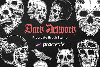 40 Skull Head Dark Art Procreate Brushes skull hand drawn