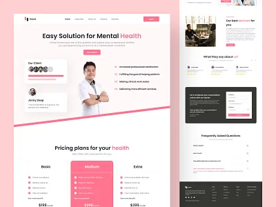 Heals - Health Landing Page card faq footer header health landing page mental health new our services popular pricing testimonials ui daily ui design ui inspiration ui trend uiux user interface web design website