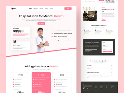 Heals - Health Landing Page card faq footer header health landing page mental health new our services popular pricing testimonials ui daily ui design ui inspiration ui trend uiux user interface web design website