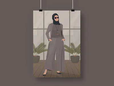 Modern Female Portrait Illustration artwork clothing design digital illustration fashion female flat girl illustration illustration digital interior islam minimal model modern muslim outfit portrait vector