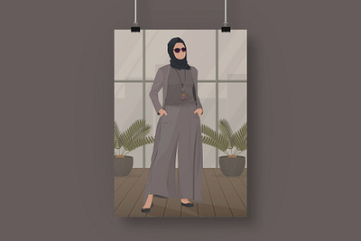 Modern Female Portrait Illustration artwork clothing design digital illustration fashion female flat girl illustration illustration digital interior islam minimal model modern muslim outfit portrait vector