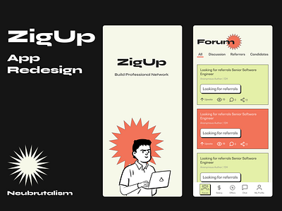 Zigup App Redesign using Neubrutalism design neubrutalism typography ui ui design user research ux ux design