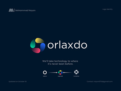 orlaxdo technology company abstract mark logo, O letter logo 2022 logo trend 99 design logo abstract mark blockchain brand identity design branding creative logo digital ecommerce geometric shape gradient graphic design logo design logo trend marketing minimal logo modern minimal logo online tech company logo technology