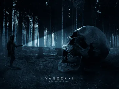 A skull in the woods forest graphic design night skull