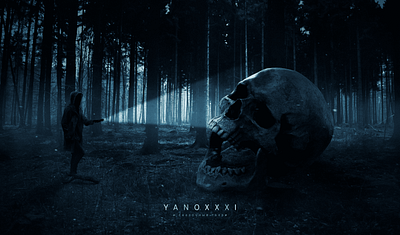 A skull in the woods forest graphic design night skull