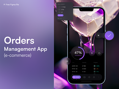 Orders management App (e-commerce) + freebie app blur dark theme design e commerce ecommerce flat free freebie management modern order orders simple table ui