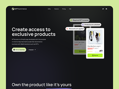 NFTcommerce Website Design blockchain crypto design nft nfts presentation ui uiux web