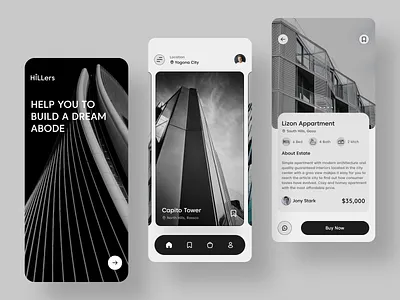 Hillers - Real Estate Mobile App Design apartment app clean clean ui home home rent app house minimal mobile mobile app design monile app property propertyapp real estate realestate rent responsive ui ux valuation