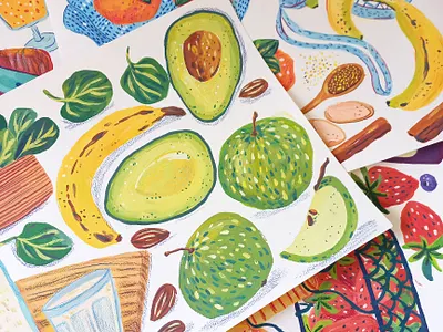 Fruits and veggies work in progress art cooking drawing food fruits gouache hand drawn illustration kitchen painting vegetables