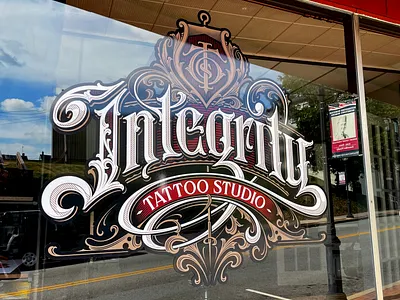Integrity Tattoo hand lettering logotype sign windowsignage