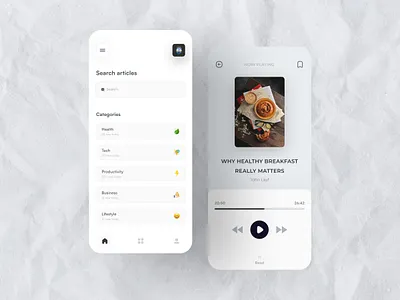 Article/Audiobook App UI app app design appdesign clean design designapp dribbble2022 inspiration interface ios logo minimal mobile mobile app mobileapp mobiledesign mobileui ui uidesign ux