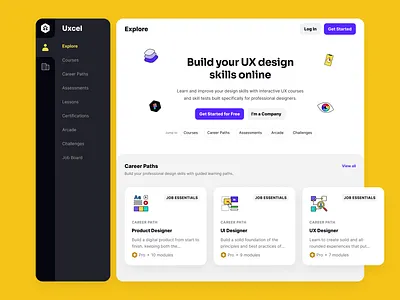Home Page of the Uxcel App admin dashboard dashboard dashboard design education navigation online product design ux web app web application web application design web design