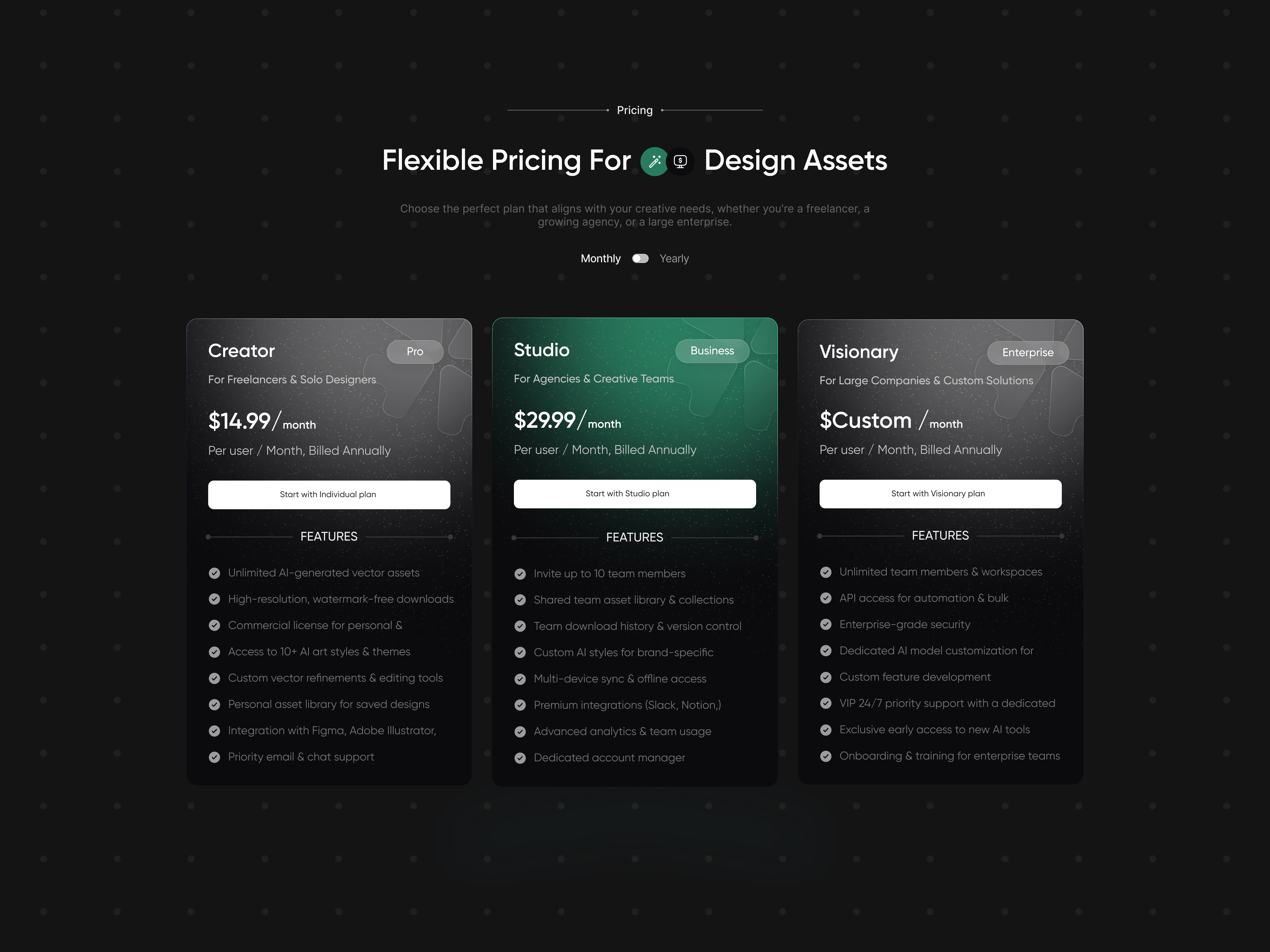 💰 Flexible Pricing for Design Assets 🎨 ai aipricingsection cleanui design design assets figma graphic design landingpage pricing pricing section ui uicomponent uiux uiuxdesign website