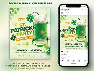 St. Patrick's Day Flyer Template branding flyer flyertemplate freelancedesigner graphic design graphicdesigner poster stpatricksday