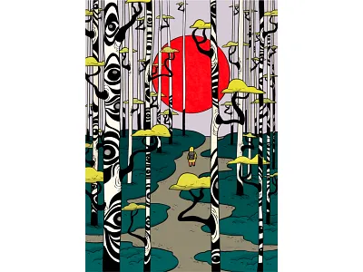 stranger adventure cartoon cg cute digital art home illustration illustrator japan mushrooms procreate travel wild wood woods