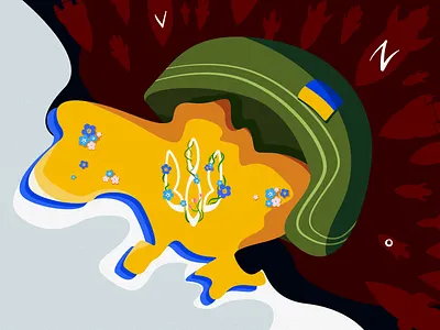 Defenders Day art artist blue death design digital art flag flowers graphic design helmet illustration map rocket russia is a terrorist state russian invasion soldier ukraine vector war yellow