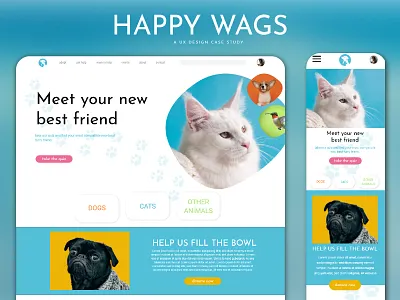 Happy Wags - UX Case Study animal shelter art blue design digital art responsive web ui ux ux design ux research
