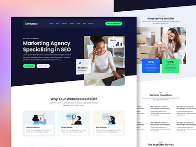 Limunoz - SEO & Digital Marketing Agency Elementor Template Kit agency design elementor illustration landing page marketing saas seo template kit ui ux web design wordpress