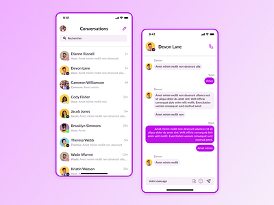 Combined Messagerie challenge design figma mobile ui