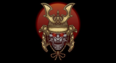 Samurai II (For Sale) artwork darkart design dotwork drawing graphic design hannya hannya mask illustration japan japanese macabre oni samurai shogun skull