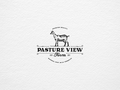 Pasture View Farms Logo Design branding design emblem design emblem logo farm farm logo goat hand drawn illustration logo logo design vector vintage design vintage drawing