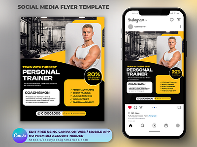 Personal Trainer Flyer Template, Edit FREE in Canva branding canva flyer flyer flyertemplate freelancedesigner graphic design graphicdesigner personal trainer trainer