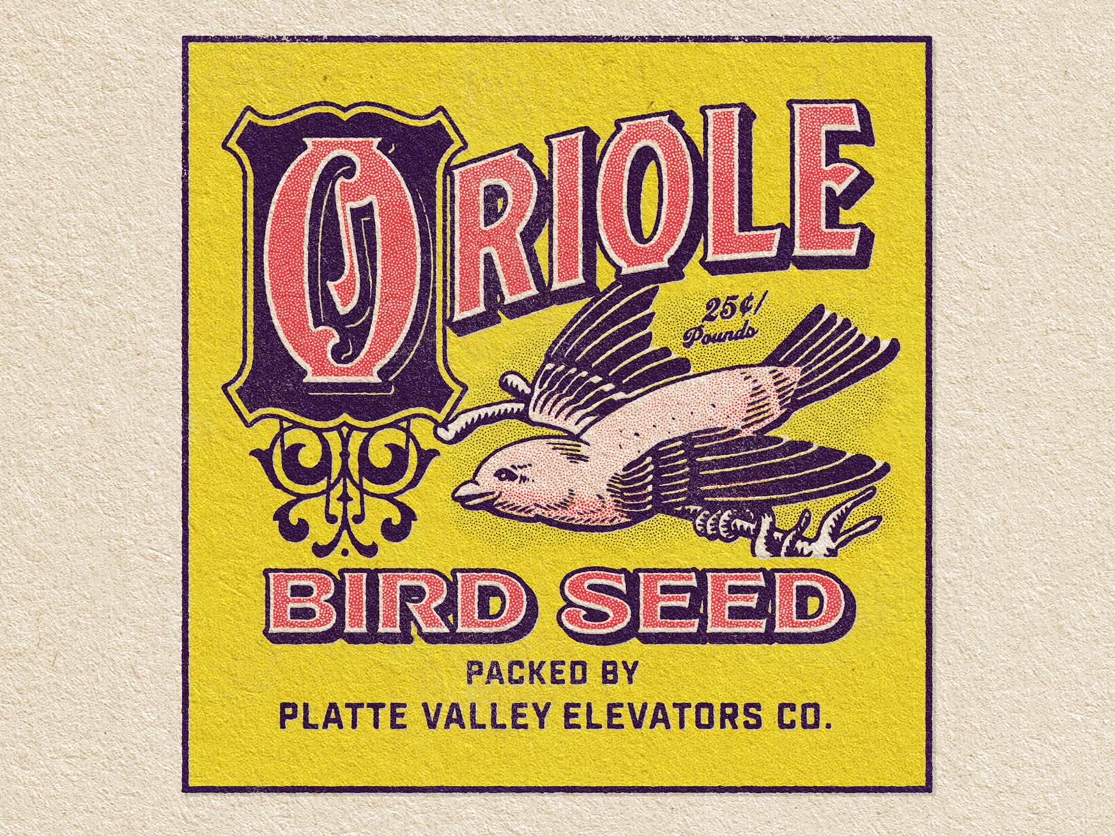 Oriole Bird Seed Label design ephemera font handlettering illustration label lettering logo texture typeface typography vintage vintage label