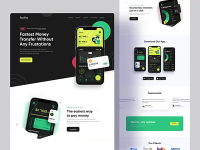 Payment App Landing Page app landing bitcoin app landing page creative landing page crypto app financeapp landing page minimal landing page modern design payment app popular 2022 scroll animation transfer money trending 2022 ui ux uiroll web animation website designer