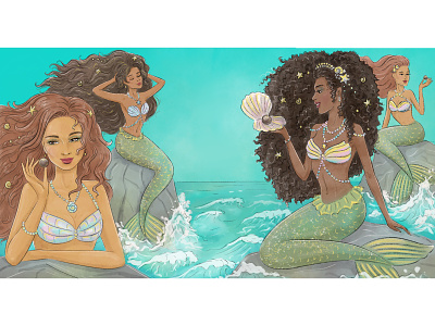 Chocolate packaging illustration. Mermaid characters and sea art candy character chocolate dessert diversity drawing girl illustration lineart mermaid ocean packaging people portrait sea siren sweet waves woman