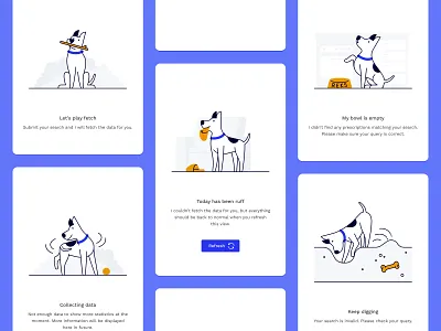 Reks app: empty search results app dog drawing illustration pet search ui