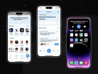 Events Mobile App 🏳️‍🌈 branding call club house dynamic island event graphic design iphone 14 pro max logo meetings mobile moham mohamed tharik rooms simple work ui voice chat