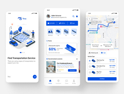 Trive - Ride Hailing App aplication branding design illustration logo maps mobile app mobile ui navigation plane ticket train trasnportation traveler ui uiux vector