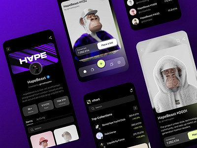 NFT Marketplace - Mobile App art bitcoin blockchain crypto dark mode digital art ethereum exchange fintech investment ios ios design mobile app nft nft marketplace token trend ui uiux ux